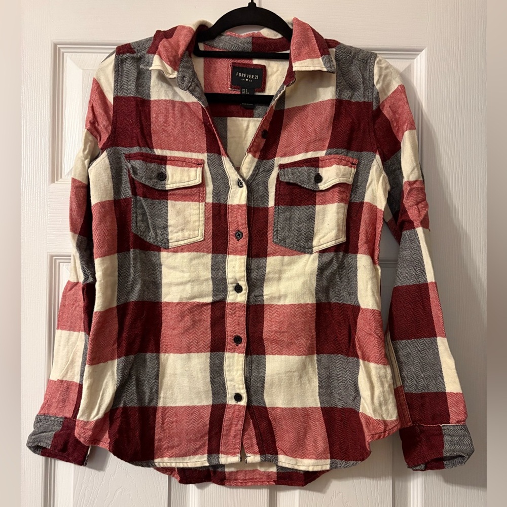 Forever 21 Red and Cream Plaid Shirt
